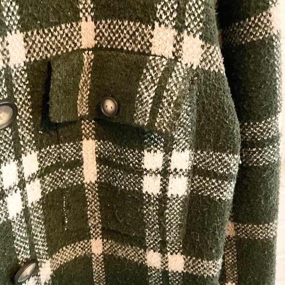 Rachel Zoe Shacket Plaid Cream Military Green Oversized Long sleeve Sz M - Picture 7 of 13